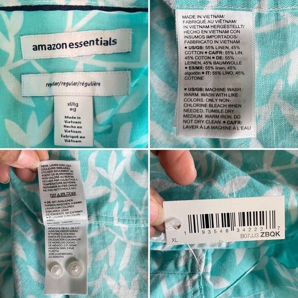 Amazon Essentials Men's Sz XL Green long sleeved linen cotton shirt regular fit - Picture 10 of 16